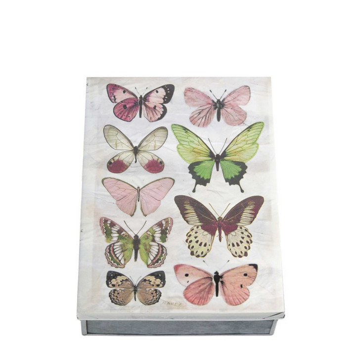 Boite en fer-blanc avec papillons 24 x 32 h7 cm