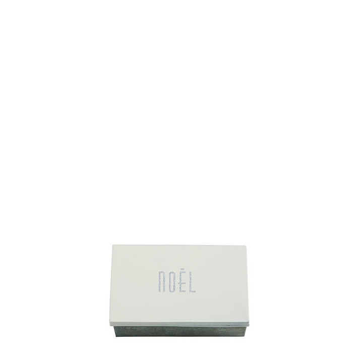 Boite en fer-blanc inscription noel en paillettes 9.5 x 15.5 h6.5 cm
