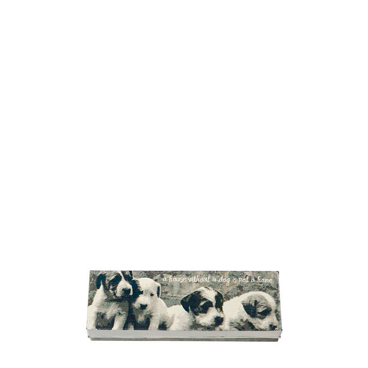 Boite en fer blanc "a house without a dog..." 7.5 x 23.5 h4 cm