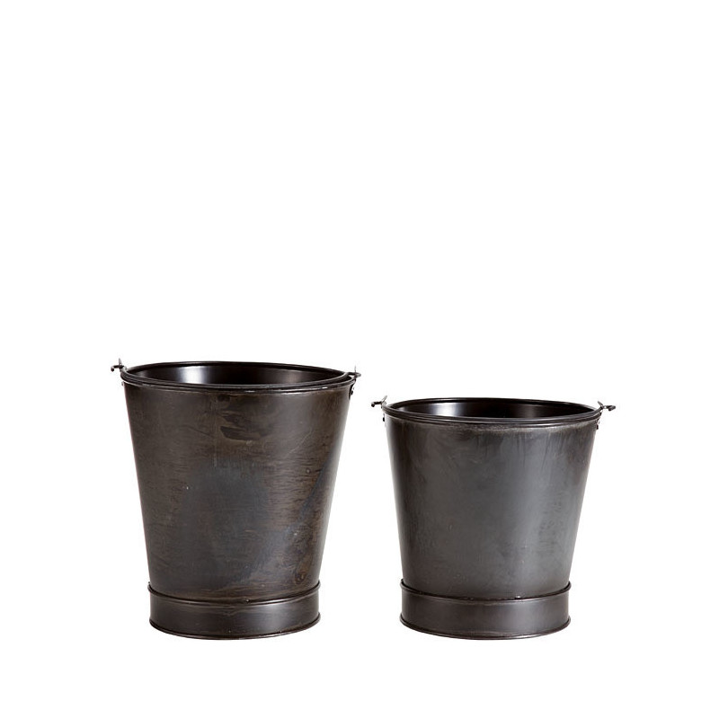 Set 2 seaux en fer noir d24 h23 cm