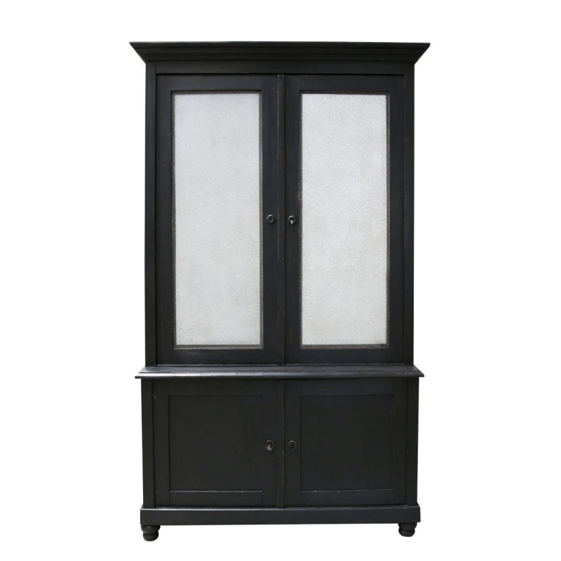 Vitrine vintage en bois noir avec verres originals 125 x 48 h215 cm