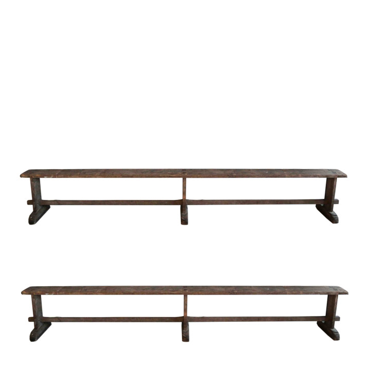 Set of 2 vintage wooden benches 3 m