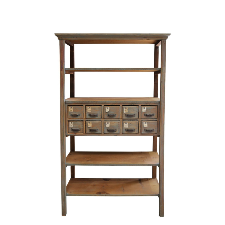 Meuble vintage avec 10 tiroirs et 4 etageres 40x100 h184 cm