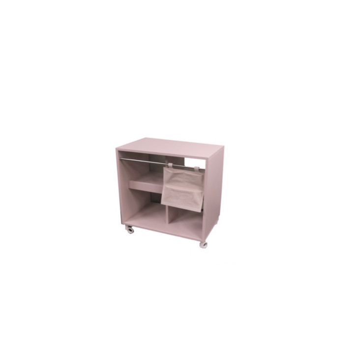 Rose wooden shabby changing table with pillow and small wheels 80x50 h80 cm