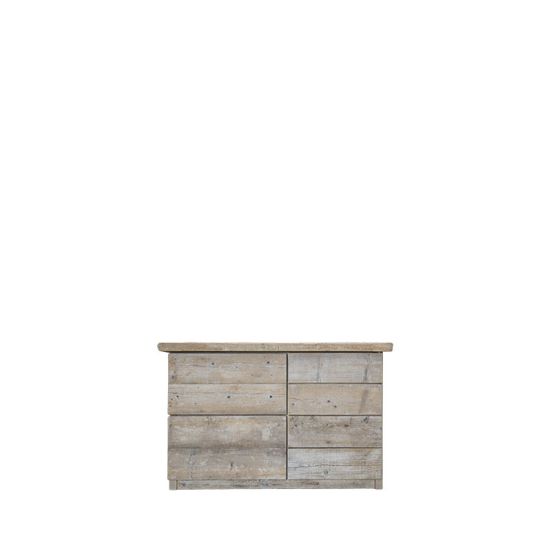 Meuble en bois brut avec 6 tiroirs 145.5 x 63 h90 cm
