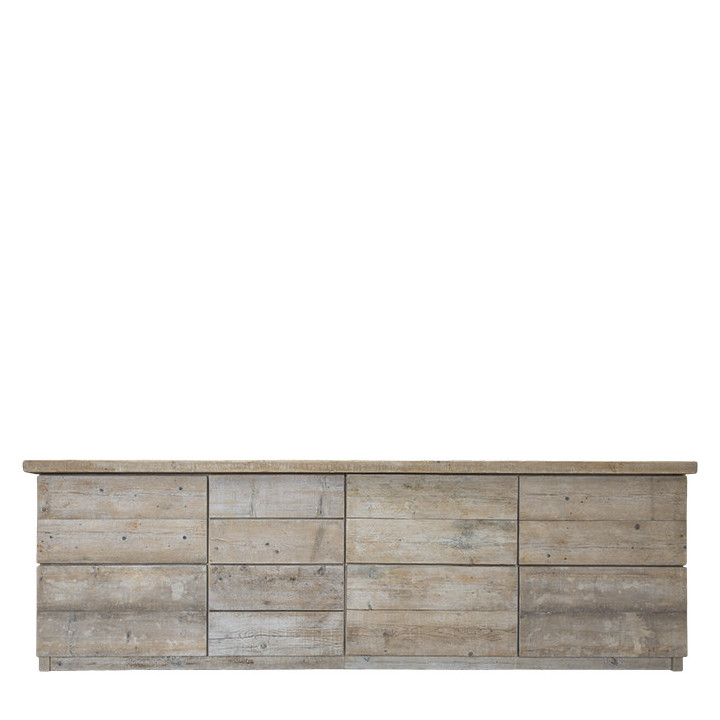 Meuble en bois brut avec 10 tiroirs 286 x 63 h90 cm