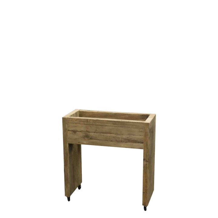 Porte-fleurs en bois brut avec roues 70 x 32 h75 cm