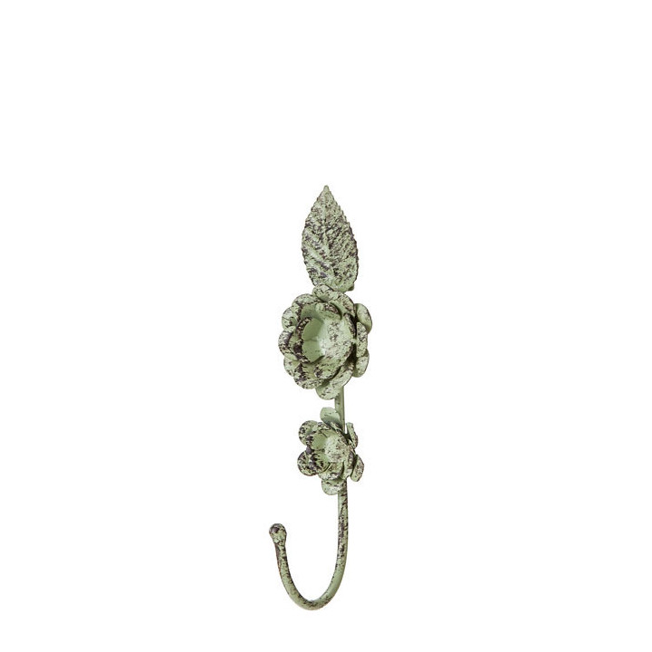 Portemanteau en fer vert avec rose h21 cm