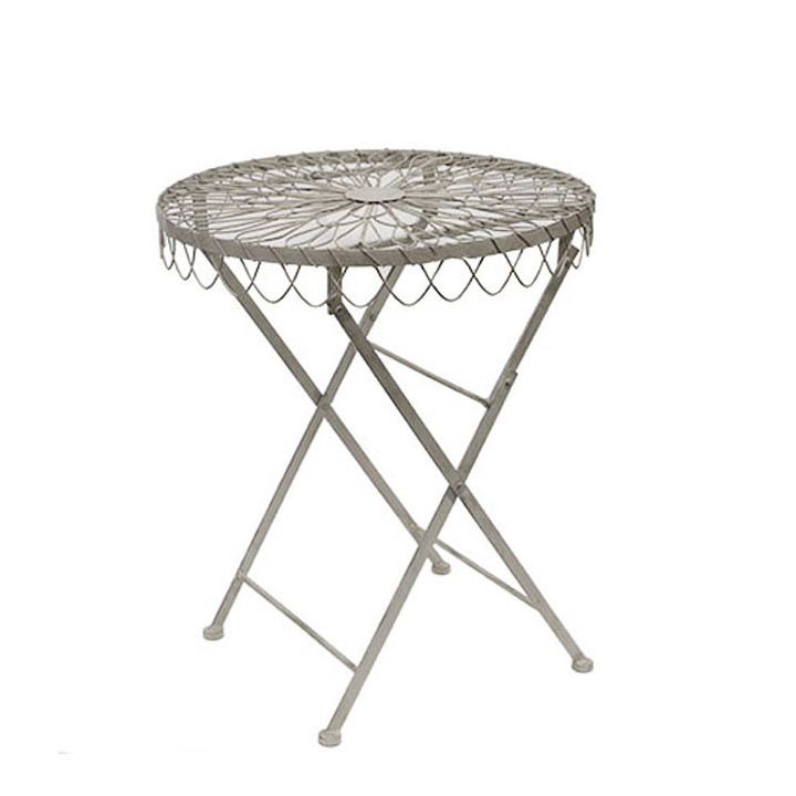 Table marquetee en fer gris d60 h70.5 cm