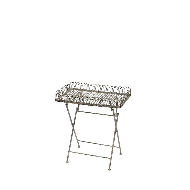 Grey inlaid iron tray with base 33.5 x 51.5 h60 cm