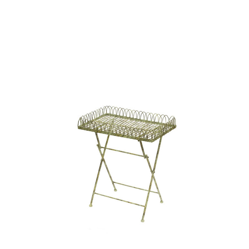Plateau en fer vert marquete sur base 33.5 x 51.5 h60 cm