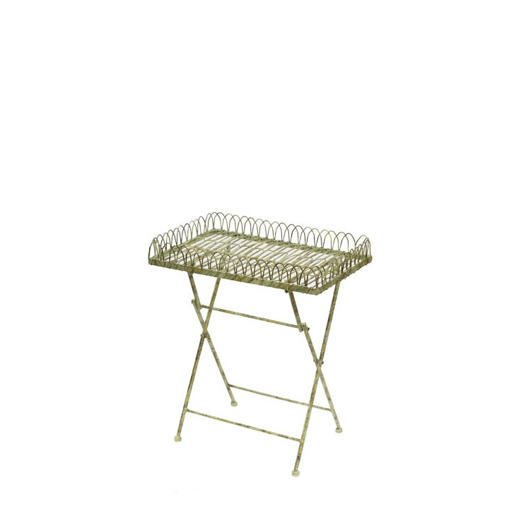 Plateau en fer vert marquete sur base 33.5 x 51.5 h60 cm