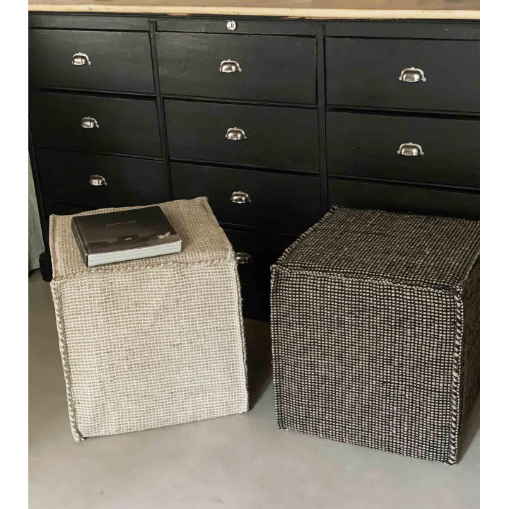 Pouf cubique en jute/coton