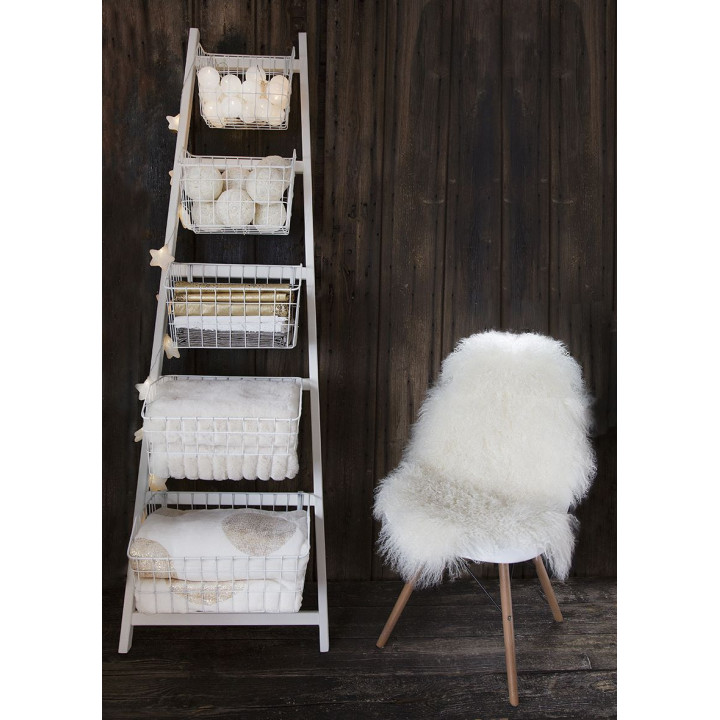 Echelle d'exposition en bois blanc avec 5 paniers en fer blanc h187 cm