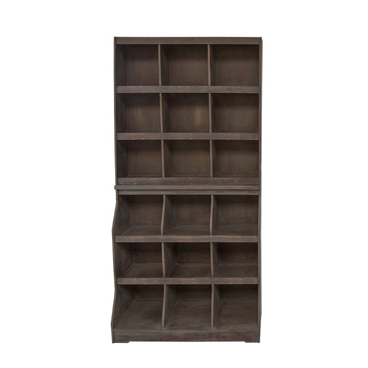 Dark wooden shelf with 18 compartments 40 x 90 h180 cm