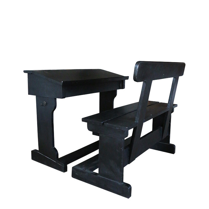 Bureau+banc ecole vintage fonce 37x80 h64 cm