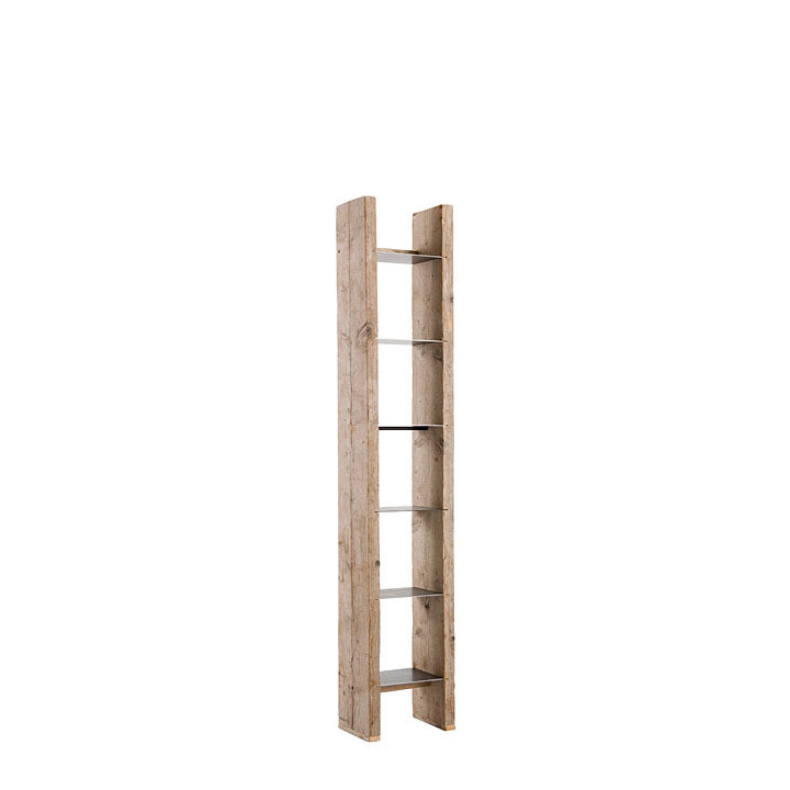 Libreria assi grezze e acciaio 38 x 23 h200 cm