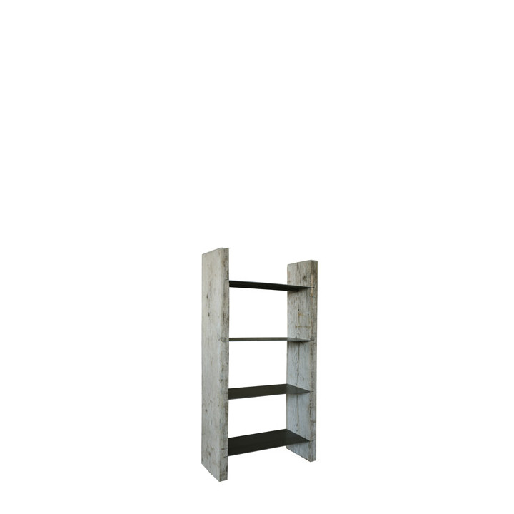 Raw plank bookcase with steel shelves 60 x 24 h110 cm