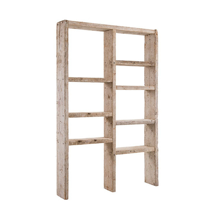 Etagere en bois brut avec 9 compartiments 130 x 24 h210 cm