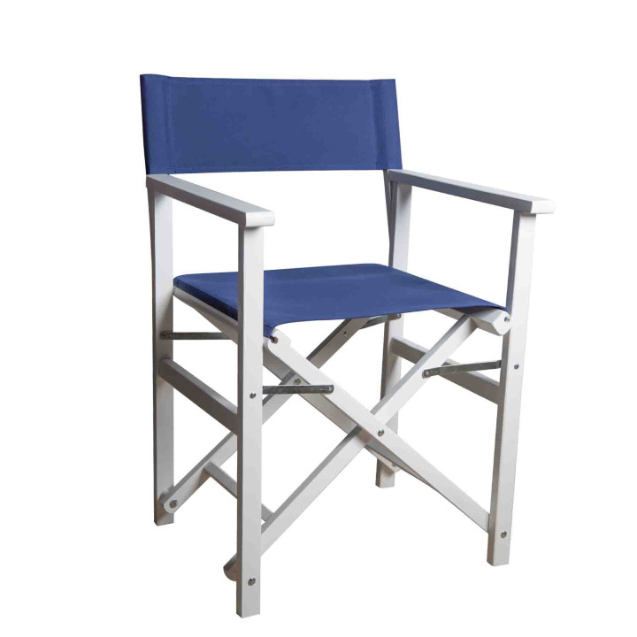 Sedia regista richiudibile bianca con stoffa blu 50 x 56 h86 cm