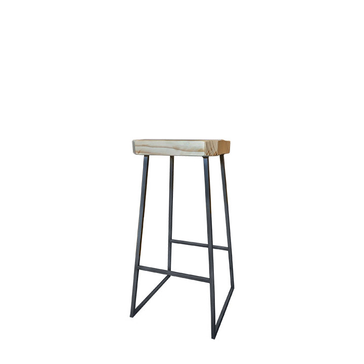 Tabouret en bois brut avec structure en fer 40 x 40 h75 cm