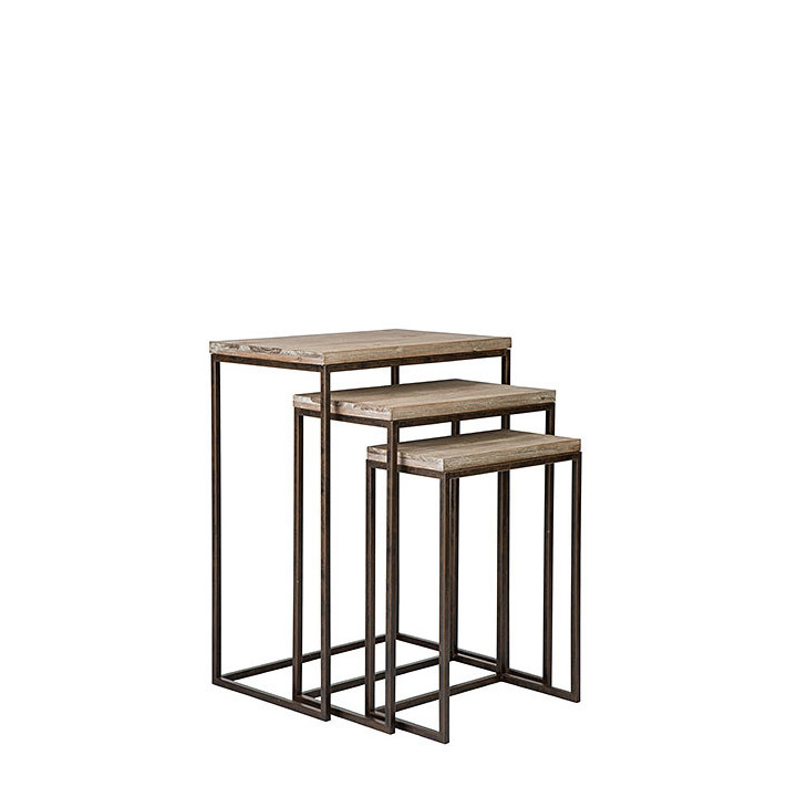 Set de 3 tables bistrot en bois avec base en fer h46