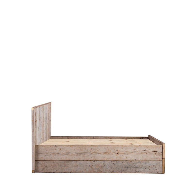 Double lit avece tete droite en bois brut 180 x 200 cm