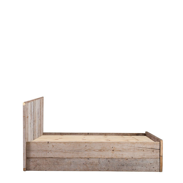 Double lit avece tete droite en bois brut 180 x 200 cm