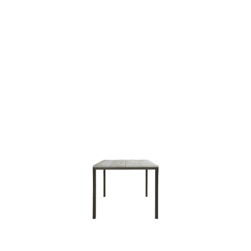 Table with iron structure and raw plank surface 85 x 85 h74 cm