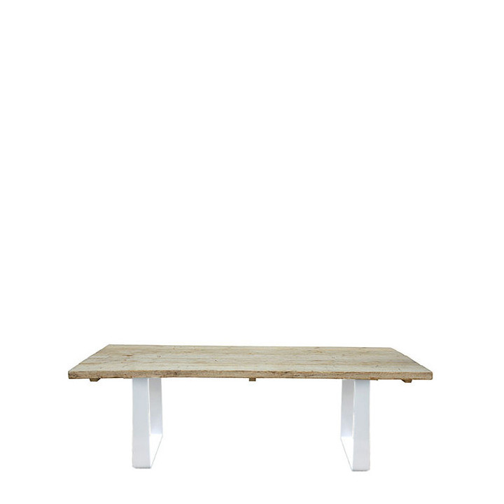 Table en bois brut avec pieds en fer blanc 180 x 90 h75 cm
