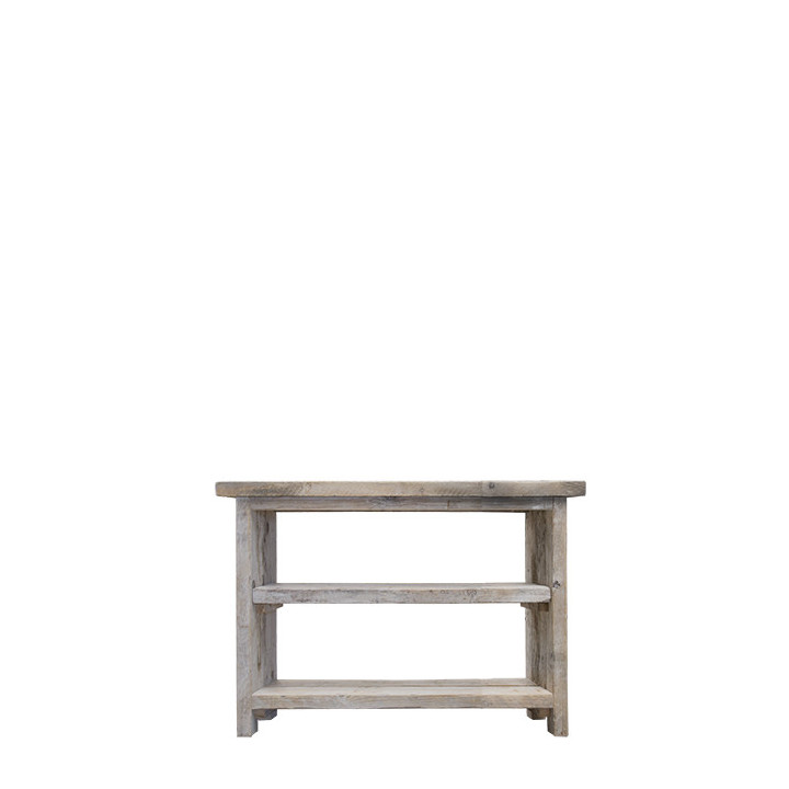 Consolle en bois brut avec 3 etageres 120 x 40 h80 cm