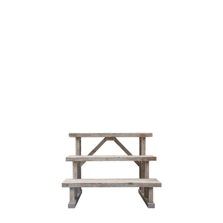Escalier d'exposition en bois brut 100 x 70 h80 cm