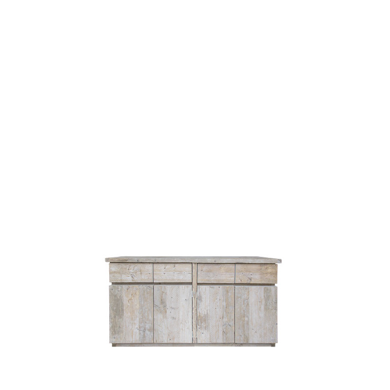 Meuble en bois brut avec 4 tiroirs et 4 portes 200 x 50 h100 cm