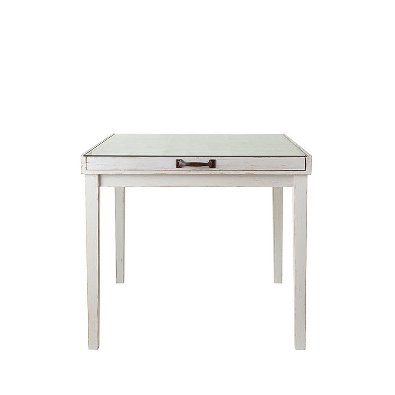 Table d'exposition blanche surface en verre 90.5 x 84.5 h78.5 cm