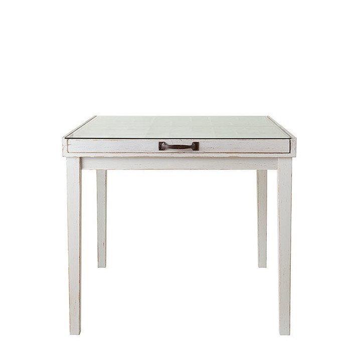 Tavolo espositivo in legno bianco e vetro 90.5 x 84.5 h78.5 cm