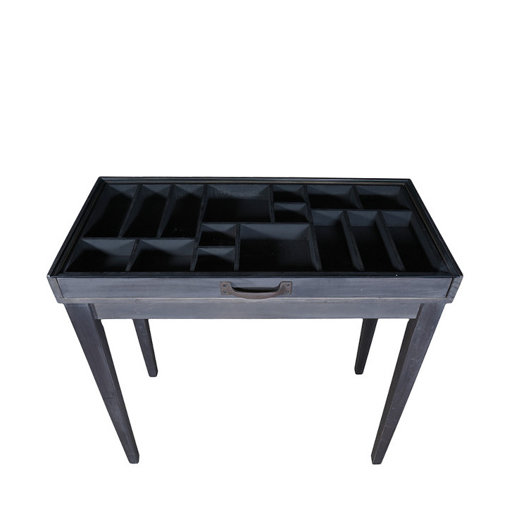 1/2 tavolo espositivo in legno scuro e vetro 44 x 85 h78.5 cm