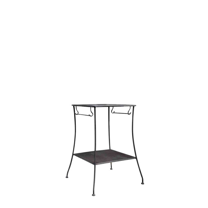 Tavolo vintage 2ripiani ferro nero porta-salviette 46 x 46 h76 cm