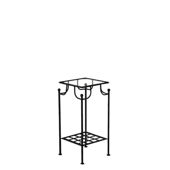 Black shabby iron and glass table with 2 shelfs 30 x 80 h80 cm