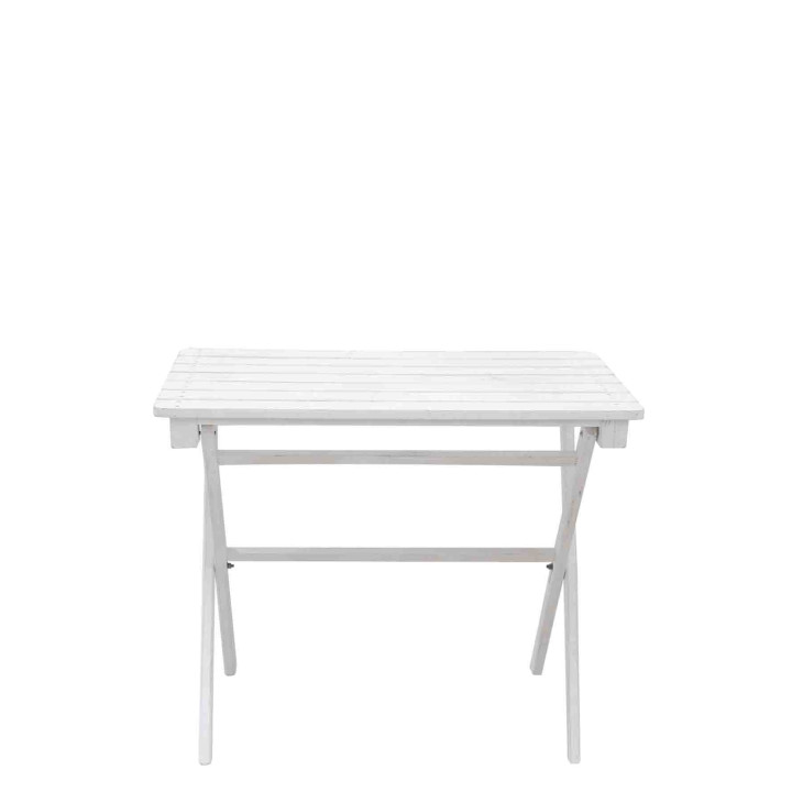 Shabby folding small white wooden table with strips 50x90 h77 cm