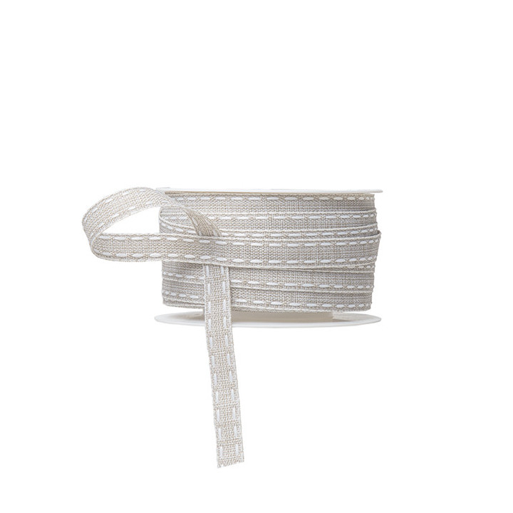 Nastro lino con impunture colore bianco 30m x 1.2 cm
