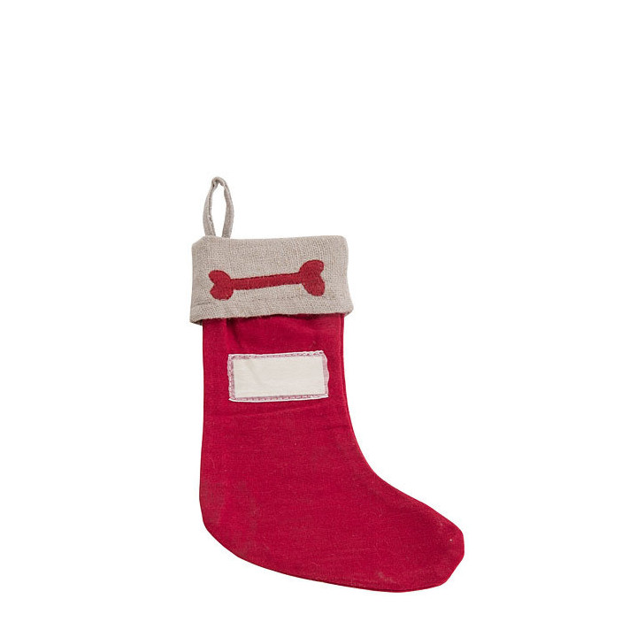 Chaussette rouge motif os pour chien