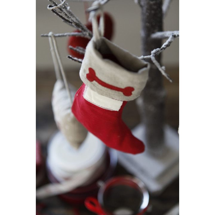 Red stocking with bone pattern for dog