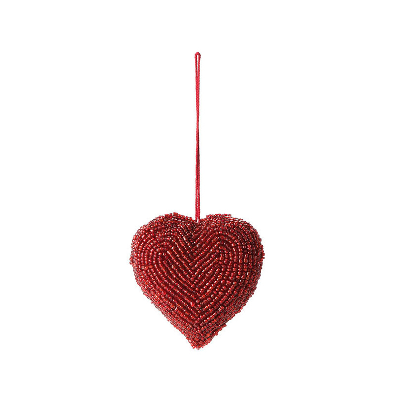 Cuore handmade con perline colore rosso h10 cm