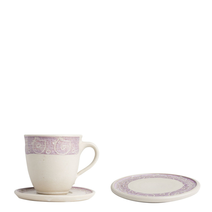 Tazza in gres gallina uova sul fondo e 2 piattini