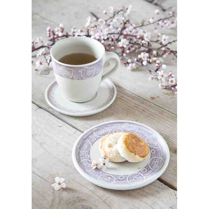 Tazza in gres gallina uova sul fondo e 2 piattini