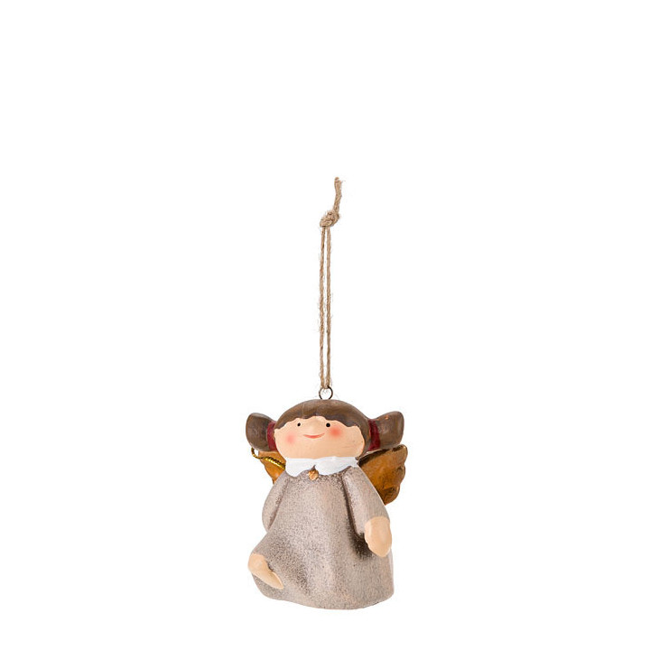 Ange souriant avec clochette et robe couleur creme h5 cm