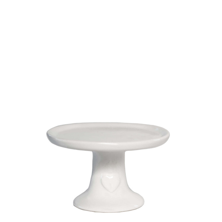 Plateau a gateau sur pied couleur creme en stoneware