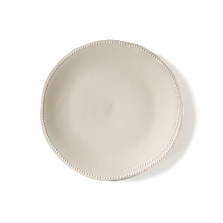 Assiette dessert en porcelaine couleur creme avec bord pointille d18,5 cm