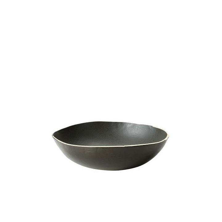 Grand bol noir avec bord naturel en gres d30 h12 cm