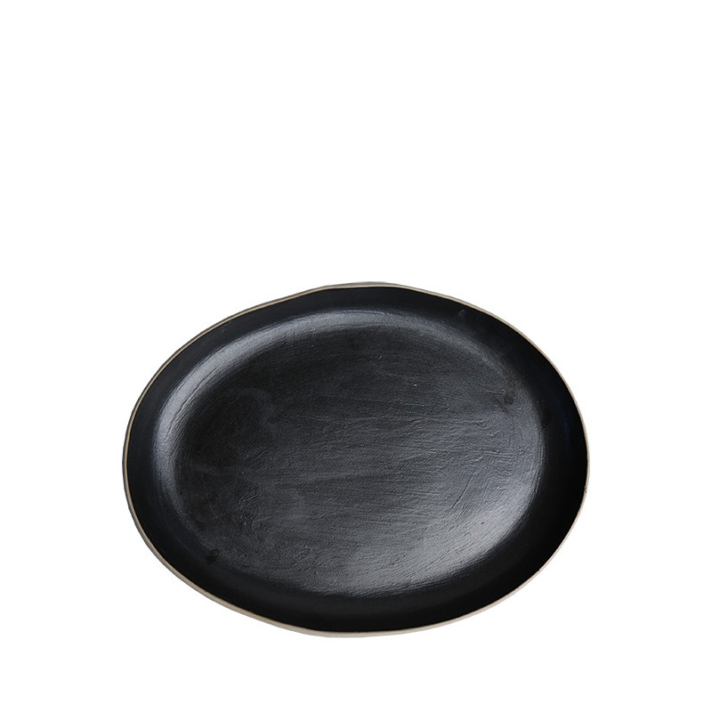 Assiette creuse ovale noire bordure naturelle 21x28 cm